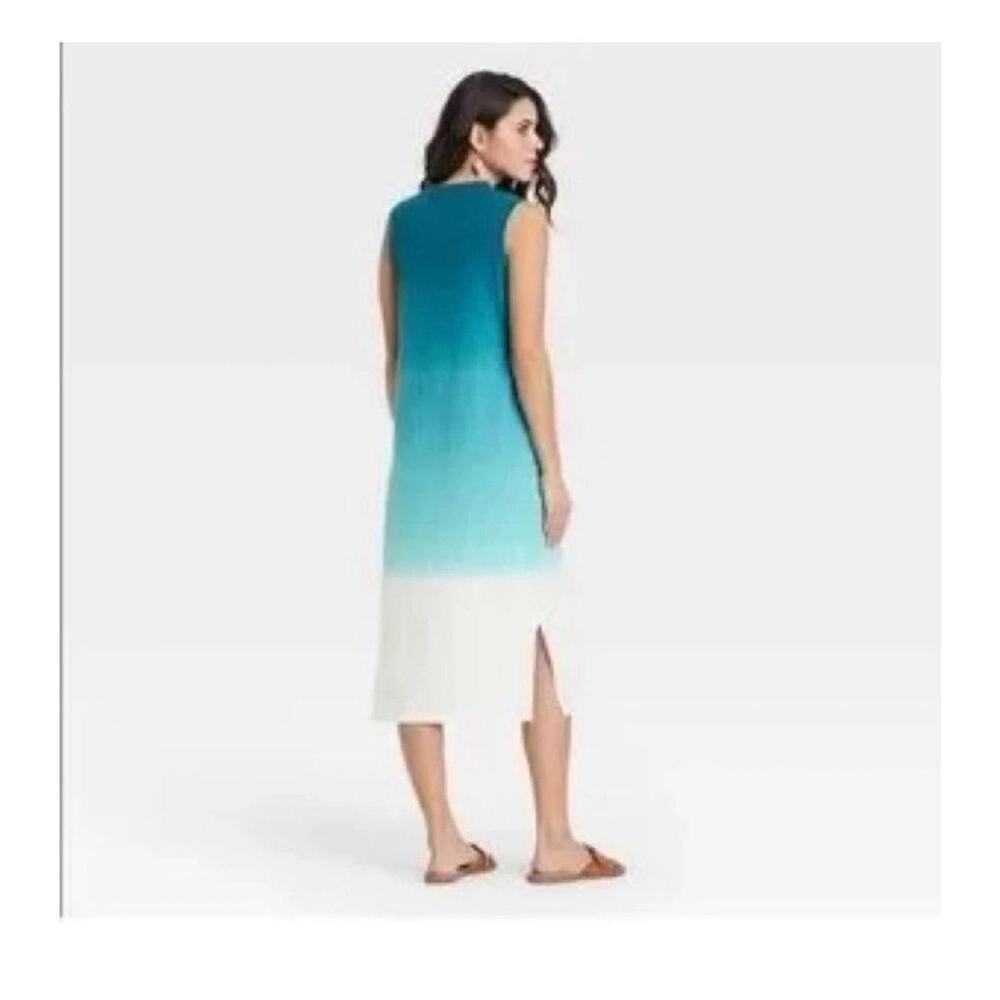 XS Universal Thread Blue Dip Dye Ombre Muscle Shirt Dress Midi Length - Picture 2 of 7